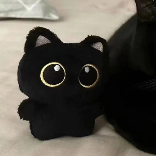 Cute black cat plush toy - black,
