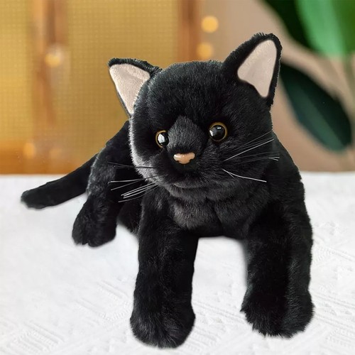 Cute black cat plush toy - black,